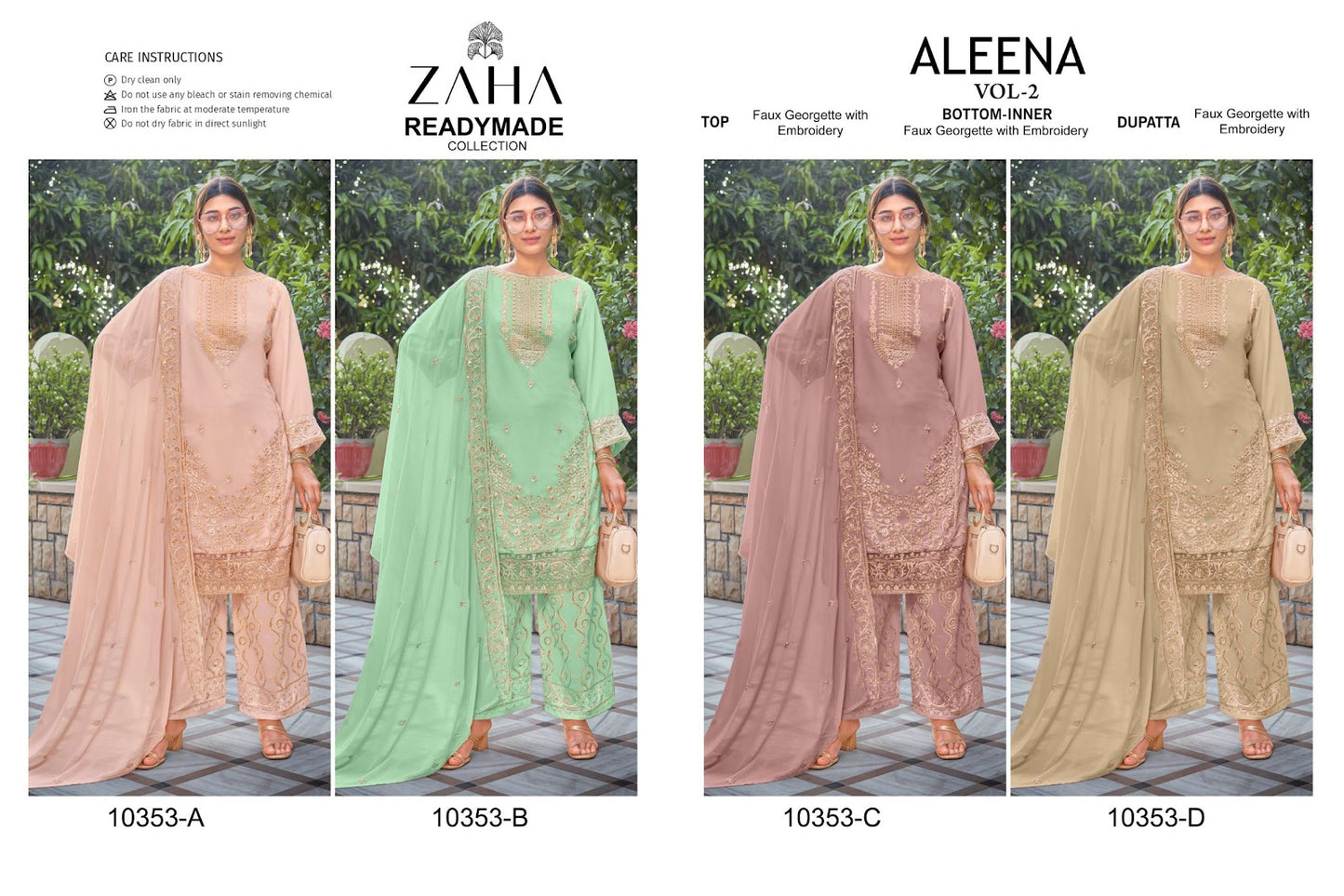 10353-Aleena Vol 2 Zaha Fox Georgette Pakistani Readymade Suits Exporter Gujarat