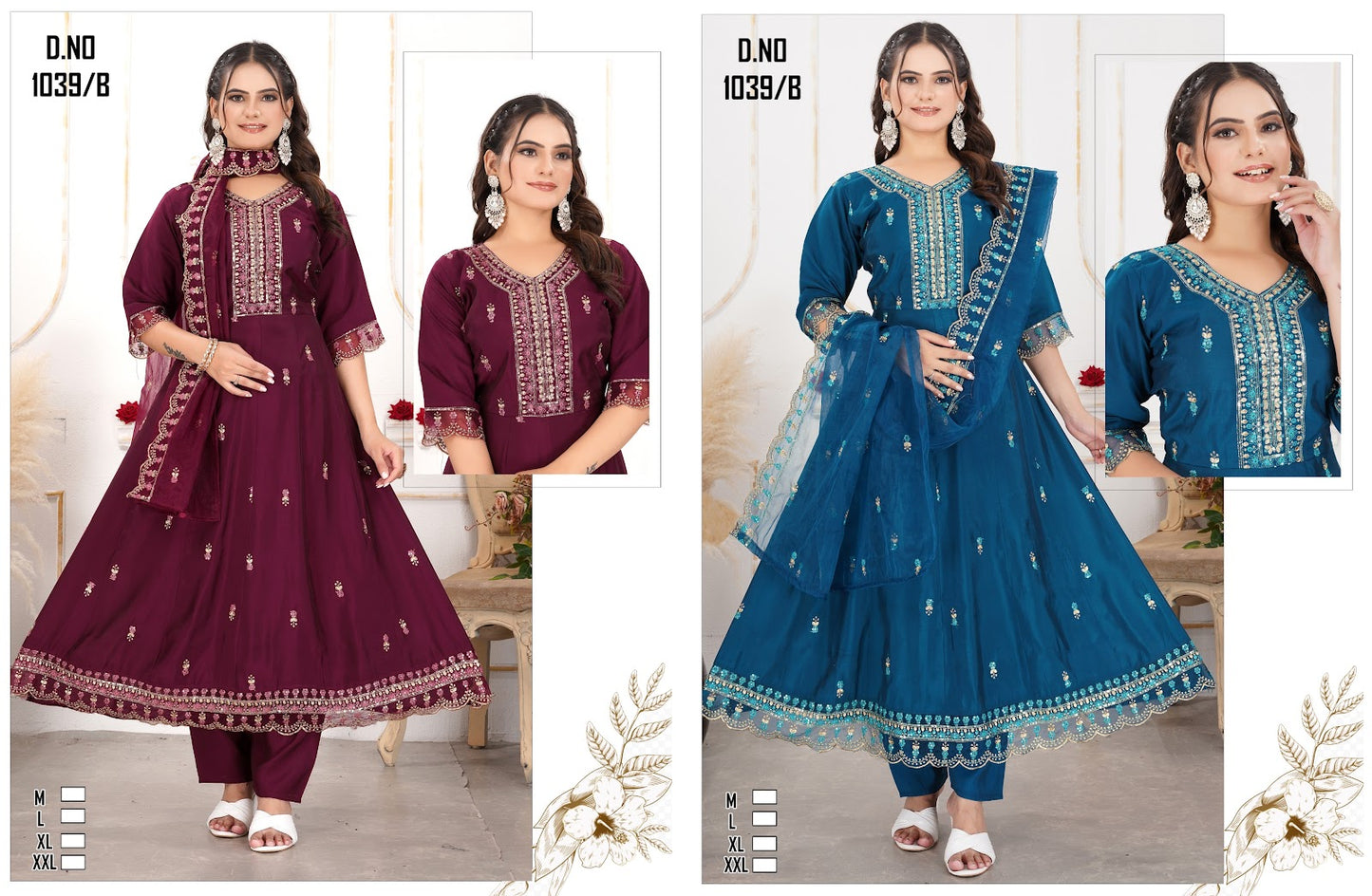 1039 Ab Ladli Roman Silk Readymade Anarkali Suits Exporter India