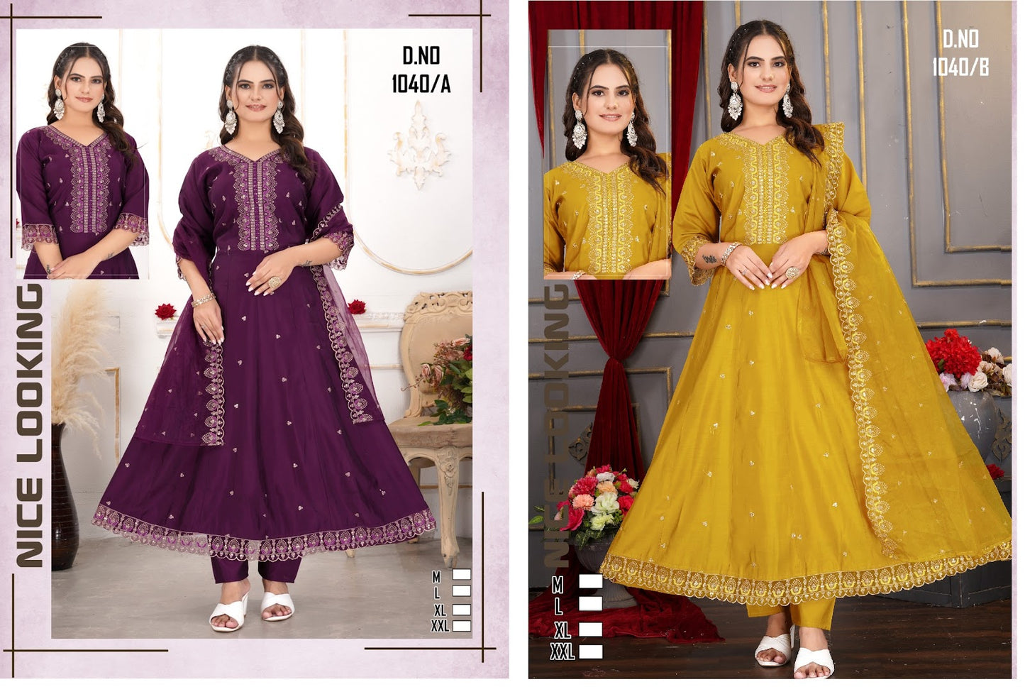 1040 Ab Ladli Roman Silk Readymade Anarkali Suits Supplier India