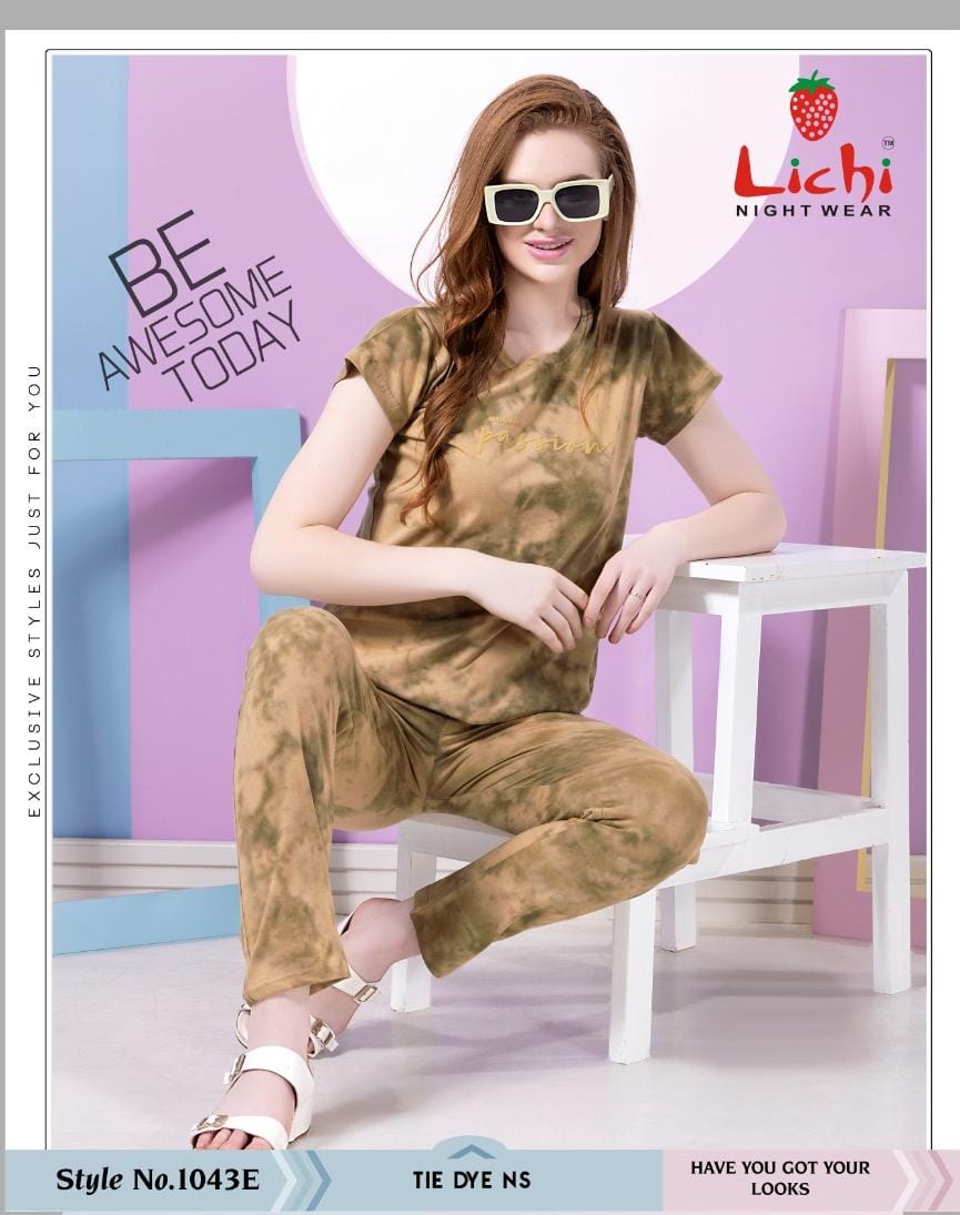 1043 Lichi Tie Dye Pyjama Night Suits Wholesale Rate