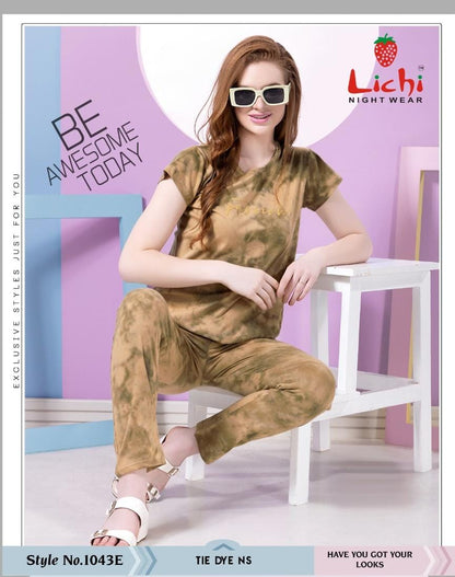 1043 Lichi Tie Dye Pyjama Night Suits Wholesale Rate