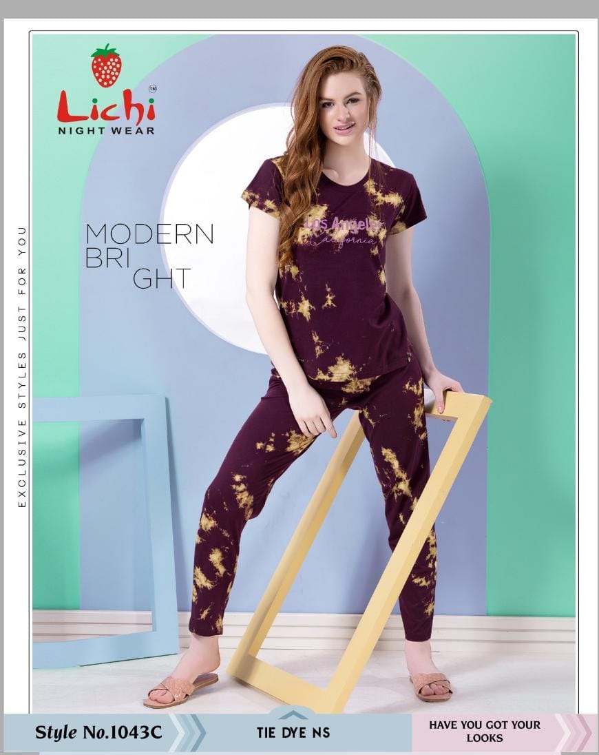 1043 Lichi Tie Dye Pyjama Night Suits Wholesale Rate