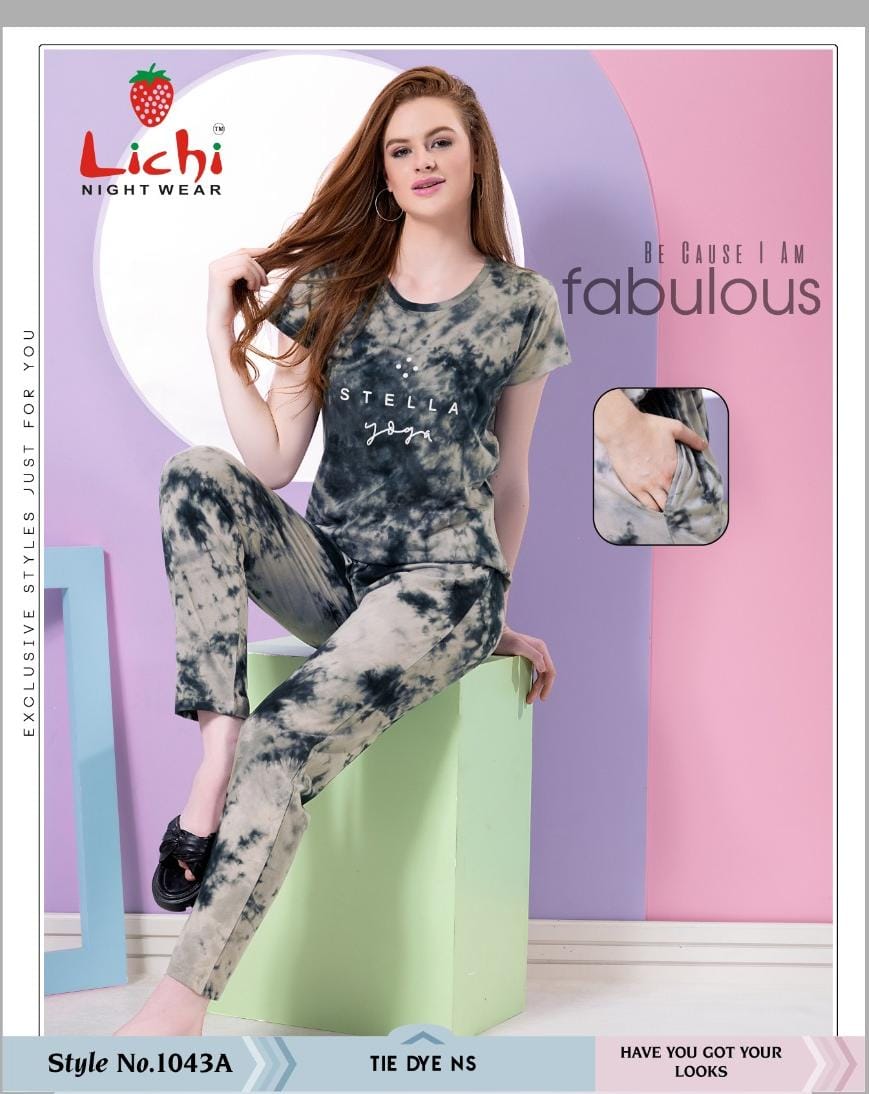 1043 Lichi Tie Dye Pyjama Night Suits Wholesale Rate