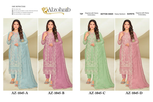 1045 Al Zohaib Organza Pakistani Salwar Suits Wholesaler