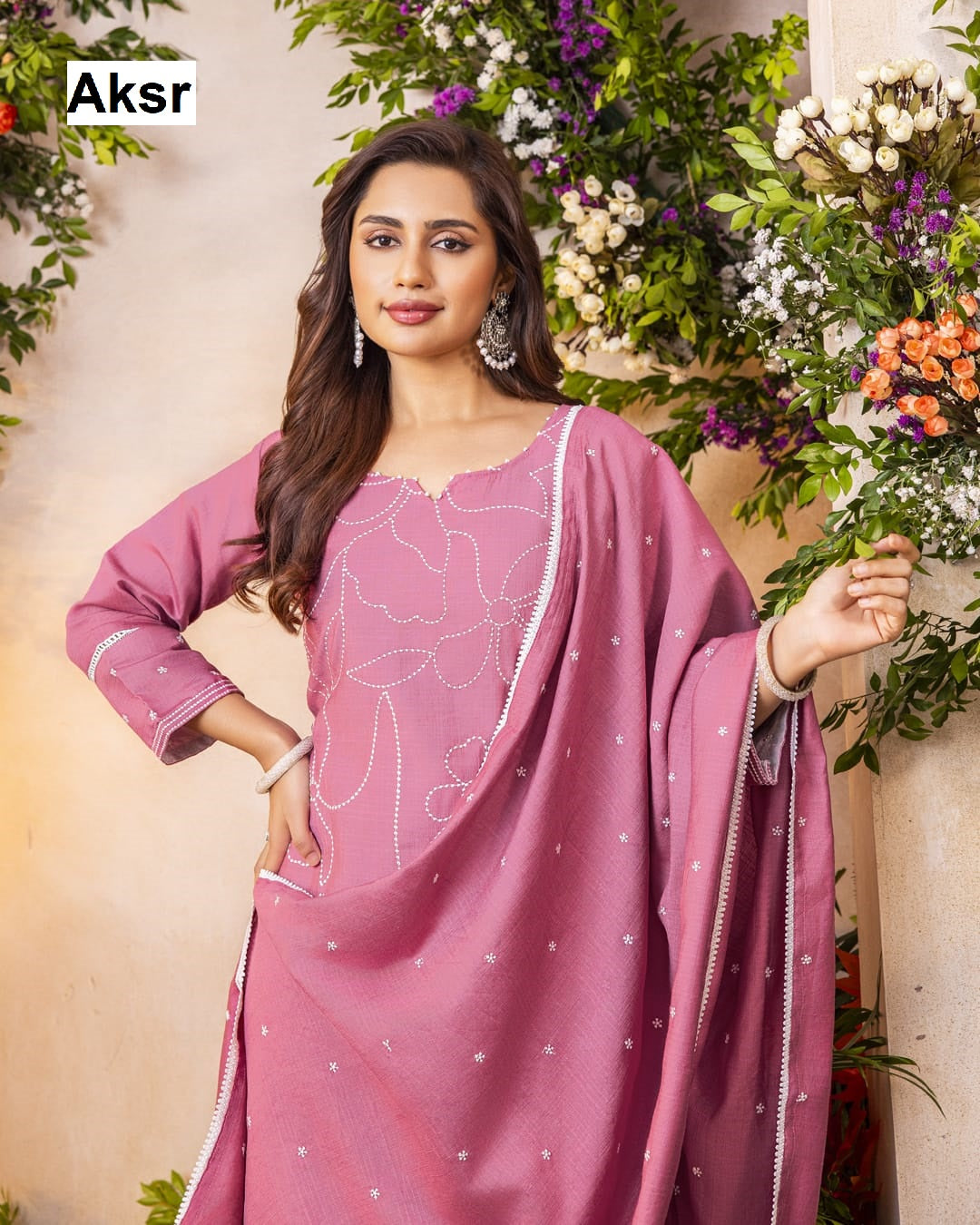 1046 White Thread Aksr Vatican Silk Readymade Pant Style Suits Exporter Ahmedabad