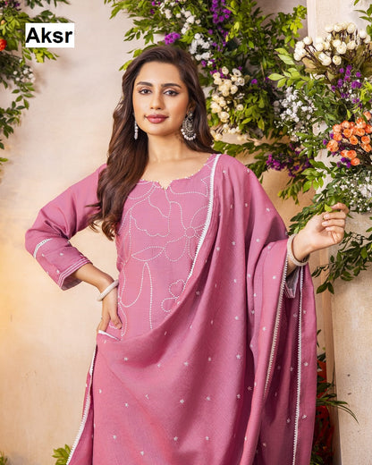 1046 White Thread Aksr Vatican Silk Readymade Pant Style Suits Exporter Ahmedabad