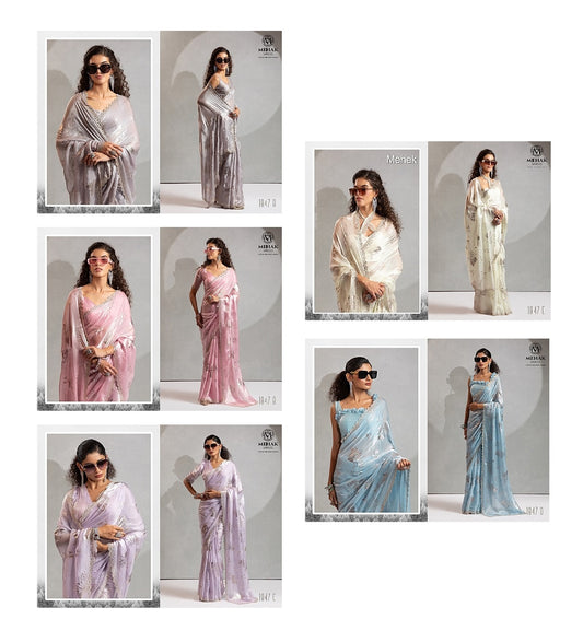 1047A To 1047E Mehek Satin Silk Sarees Supplier India