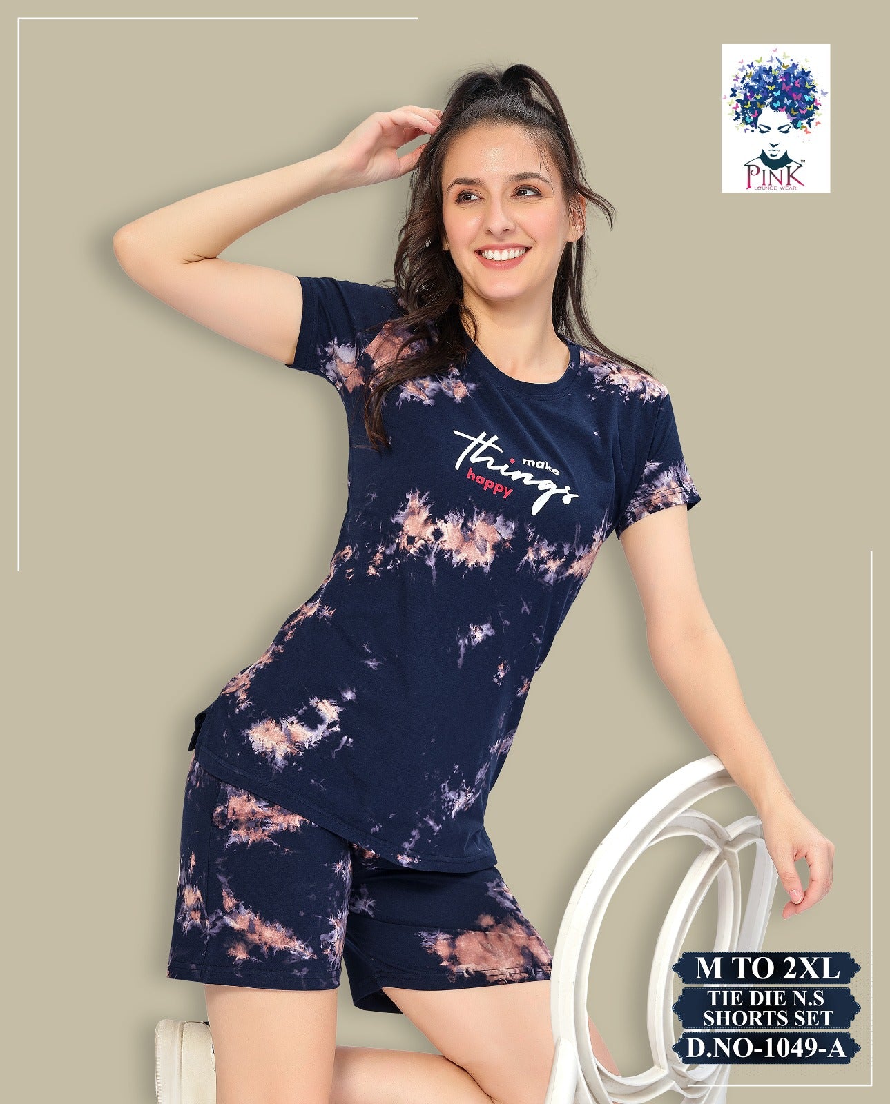 1049-A Pink Tie Dye Shorts Night Suits Wholesaler Ahmedabad