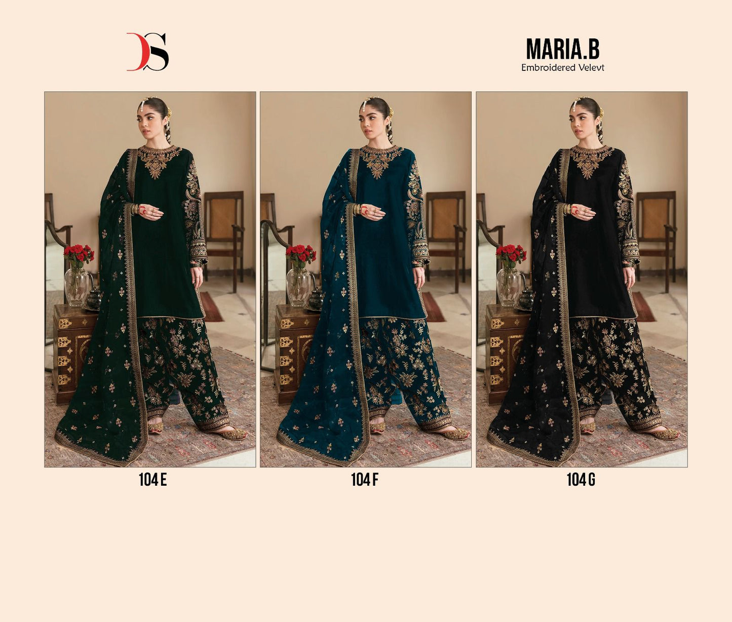 104 Efg Maria B Deepsy Velvet Suits Wholesale Price