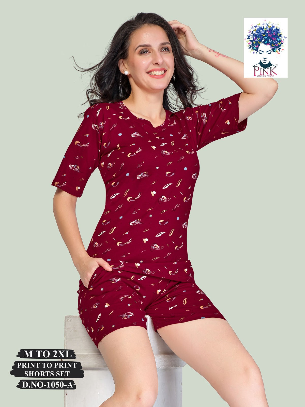1050-A Pink Hosiery Cotton Shorts Night Suits Supplier India