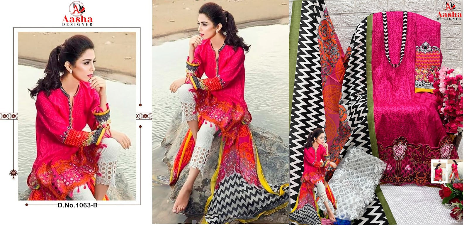 1063 Ab-Maria B Vol 1 Aasha Designer Cotton Lawn Pakistani Patch Work Suits Exporter Ahmedabad