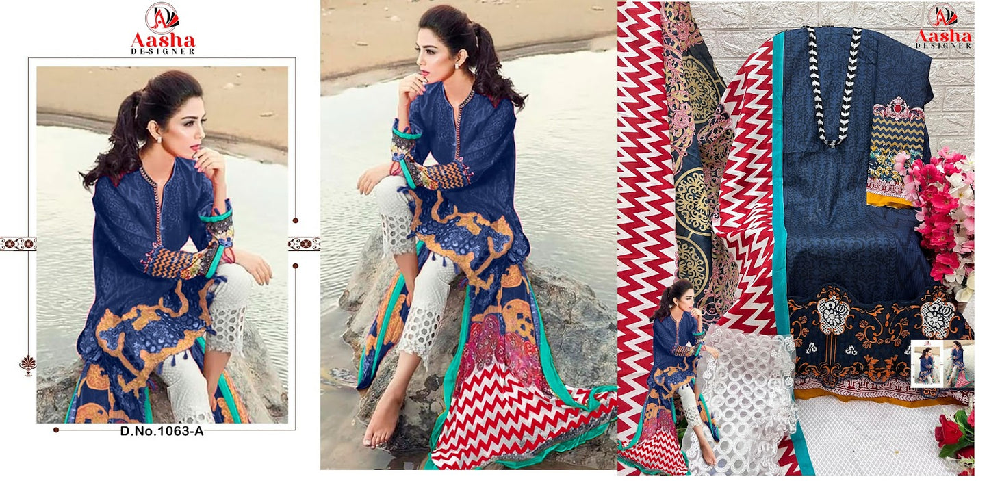 1063 Ab-Maria B Vol 1 Aasha Designer Cotton Lawn Pakistani Patch Work Suits Exporter Ahmedabad