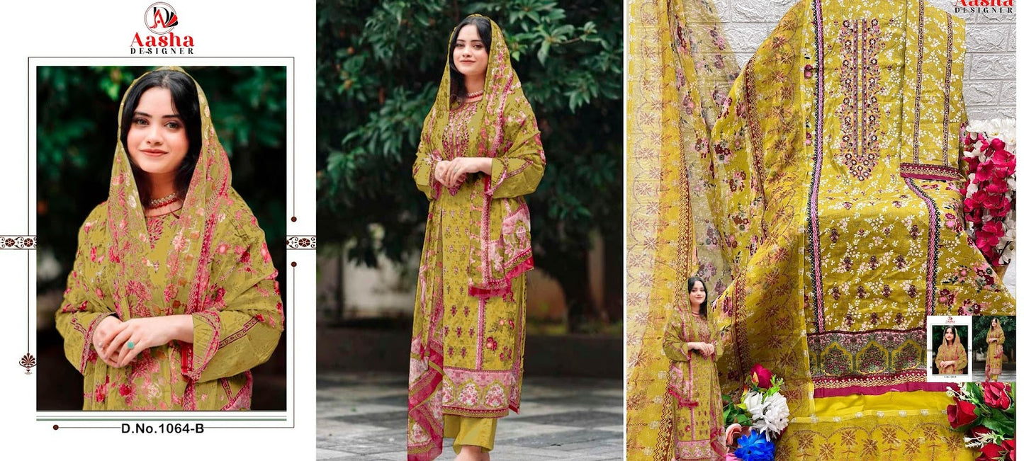 1064 Aasha Designer Pure Cotton Pakistani Salwar Suits