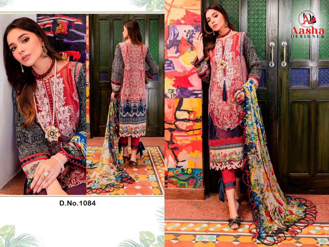 1084Ab Aasha Designer Pure Cotton Pakistani Patch Work Suits Exporter India