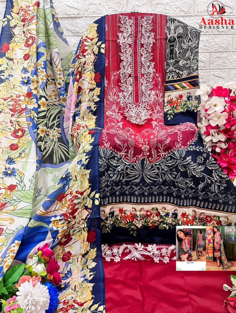 1084Ab Aasha Designer Pure Cotton Pakistani Patch Work Suits Exporter India