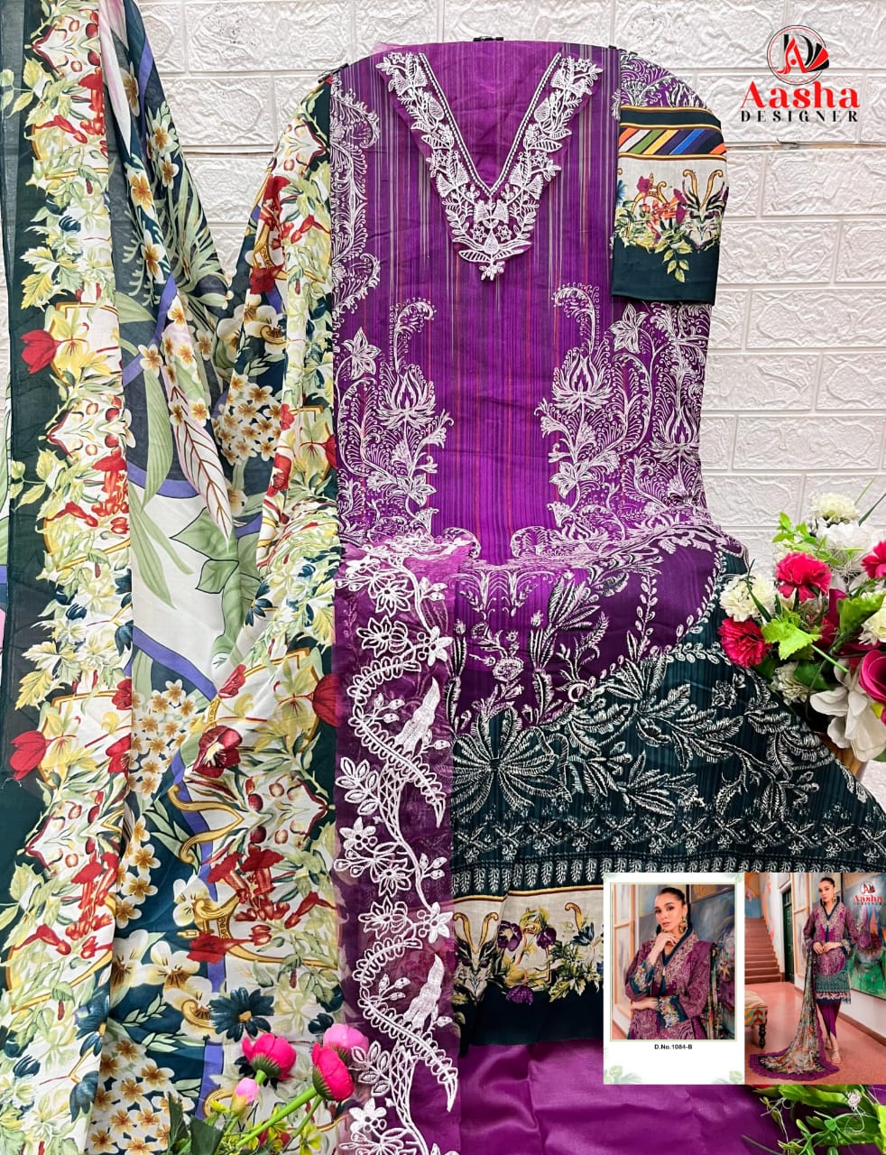 1084Ab Aasha Designer Pure Cotton Pakistani Patch Work Suits Exporter India