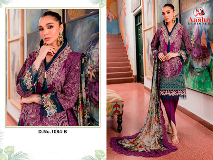 1084Ab Aasha Designer Pure Cotton Pakistani Patch Work Suits Exporter India