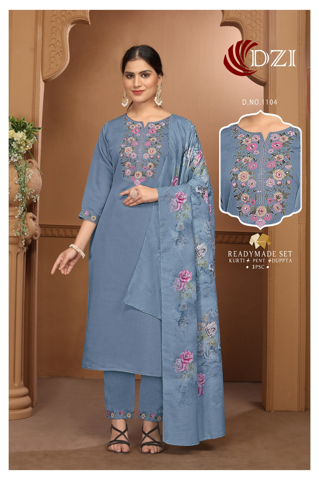 1091-1092-1104 Dzi Roman Silk Readymade Pant Style Suits