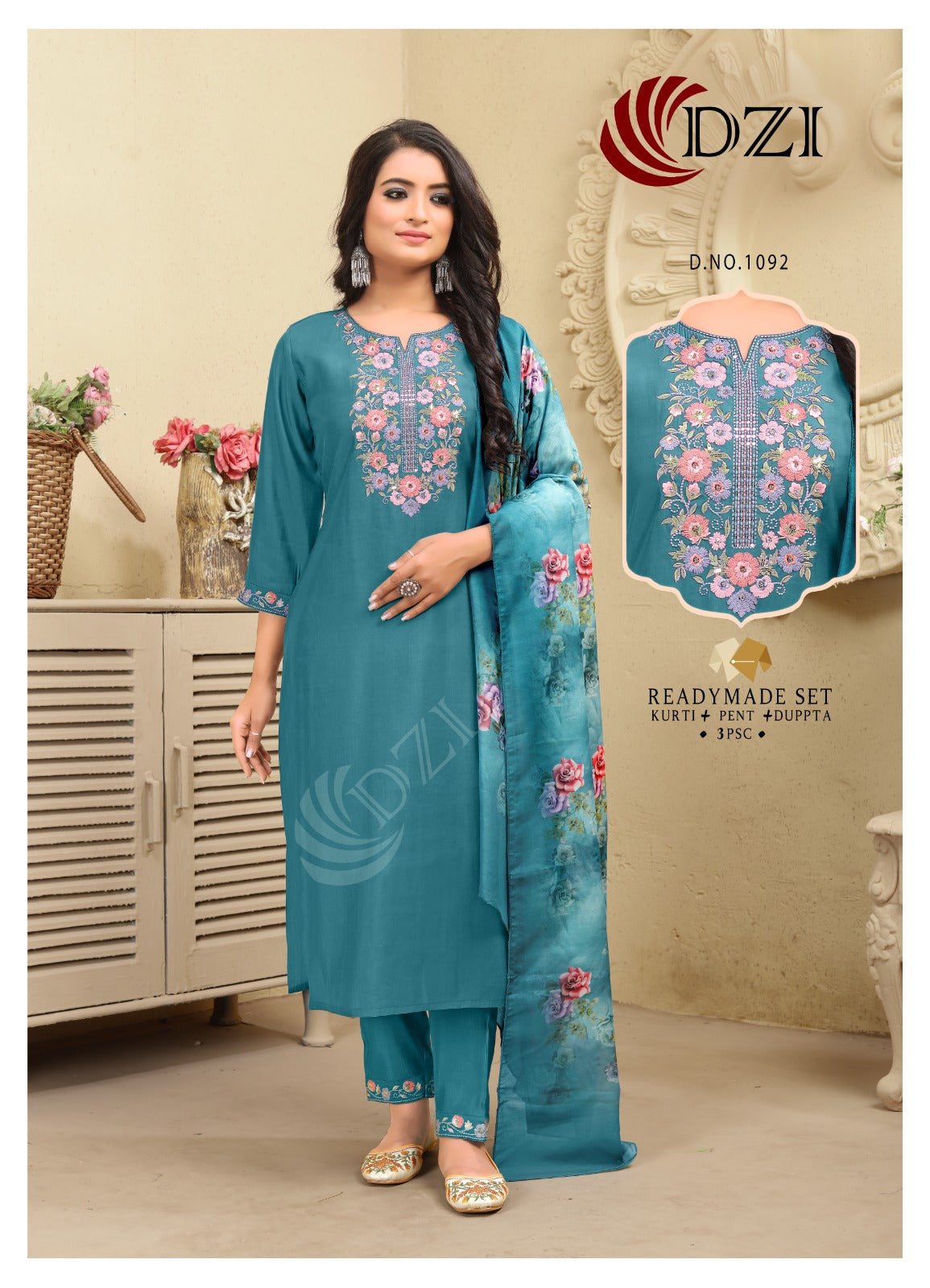 1091-1092-1104 Dzi Roman Silk Readymade Pant Style Suits