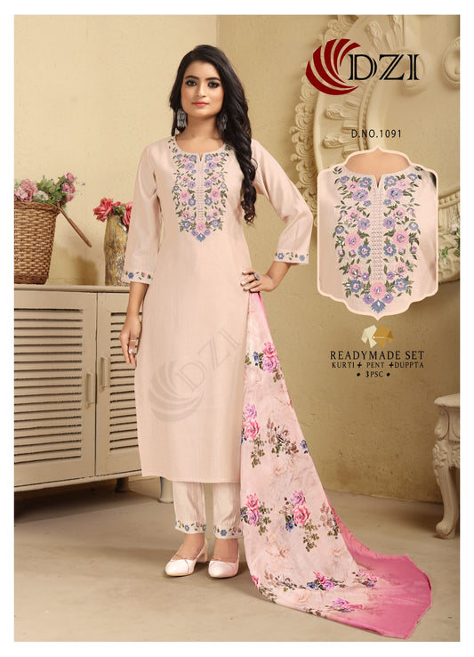 1091-1092-1104 Dzi Roman Silk Readymade Pant Style Suits