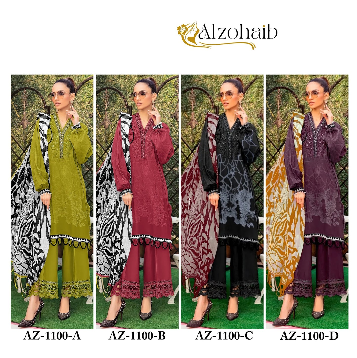 1100Abcd Al Zohaib Pure Cotton Pakistani Patch Work Suits Wholesaler