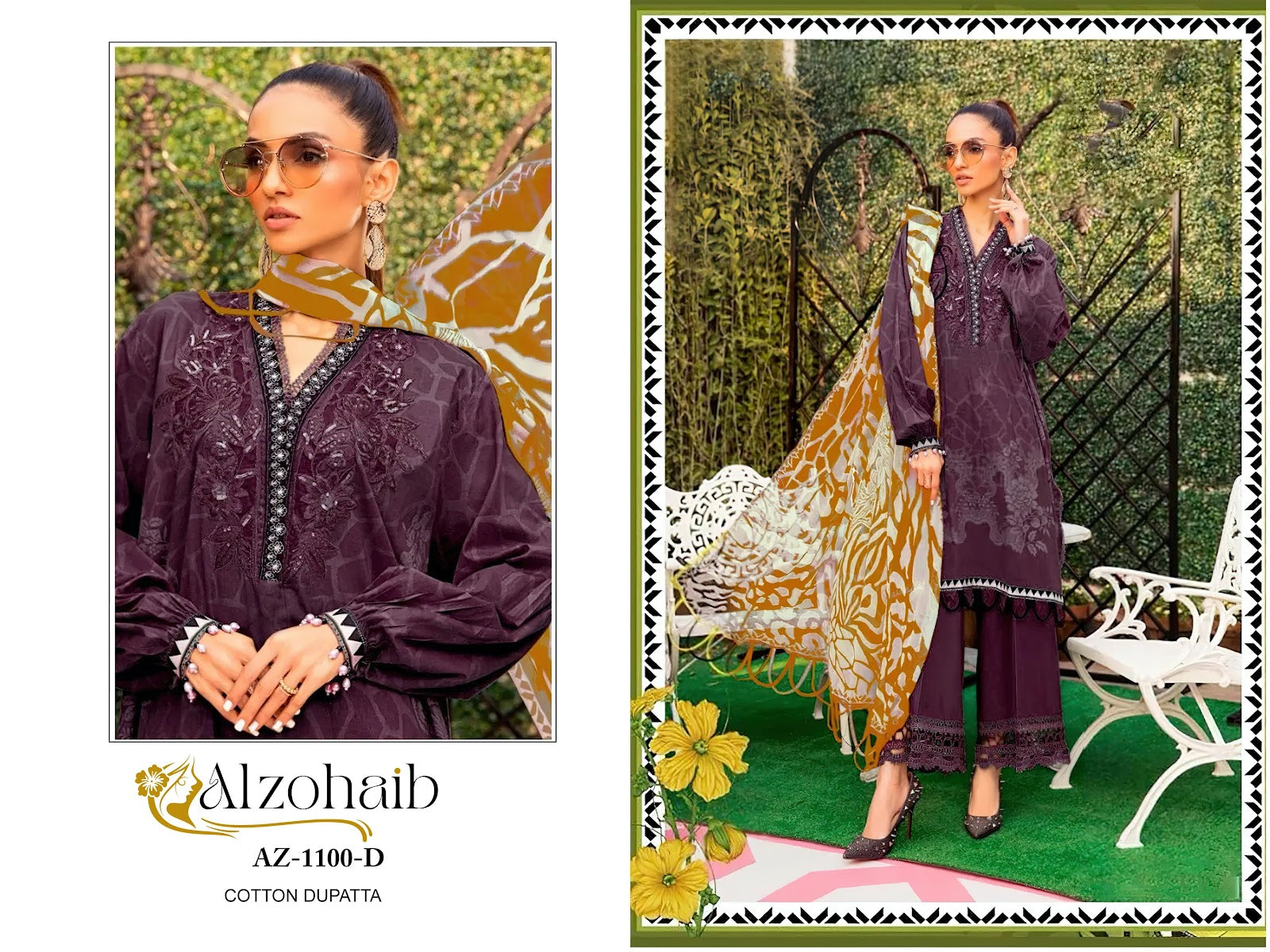 1100Abcd Al Zohaib Pure Cotton Pakistani Patch Work Suits Wholesaler