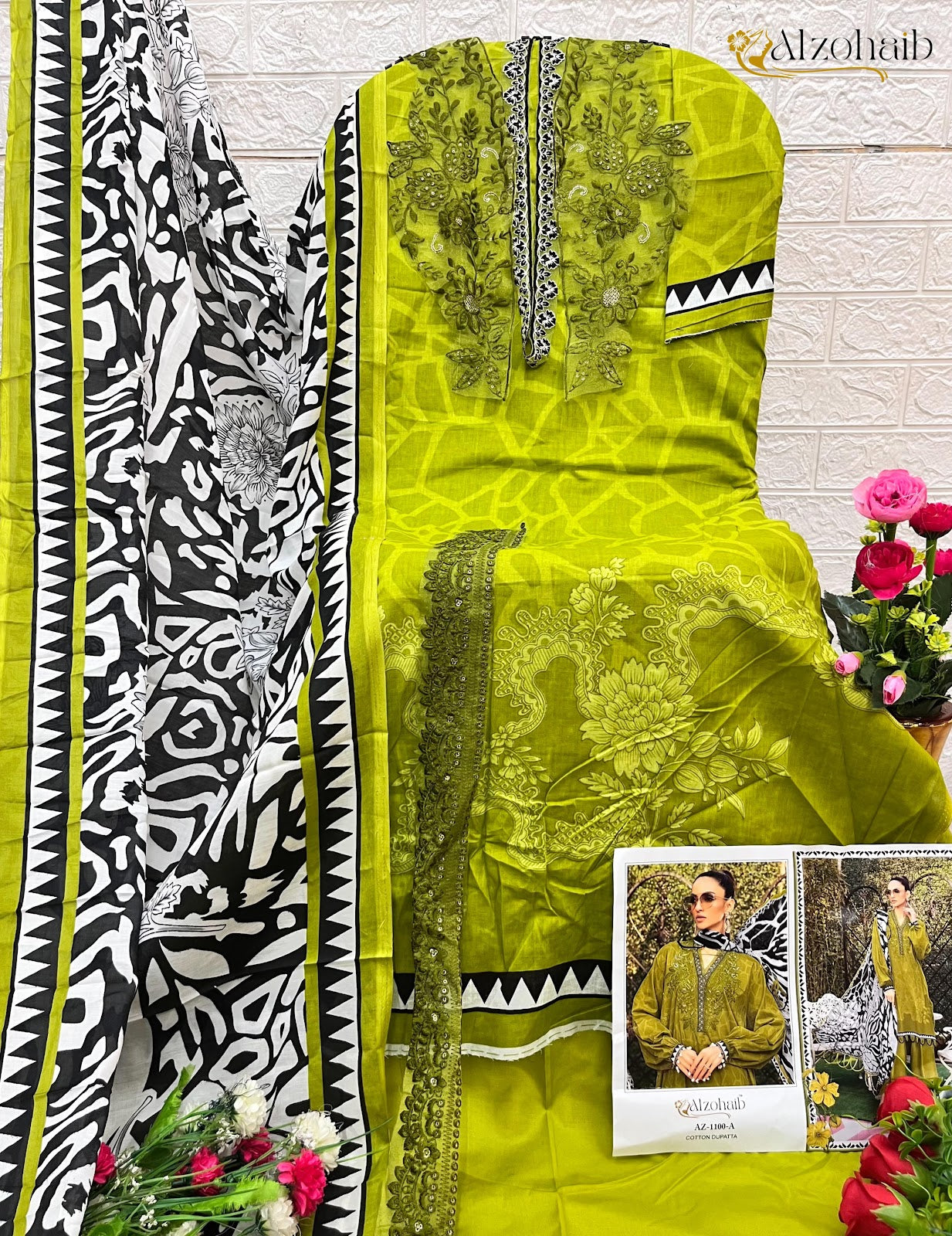 1100Abcd Al Zohaib Pure Cotton Pakistani Patch Work Suits Wholesaler