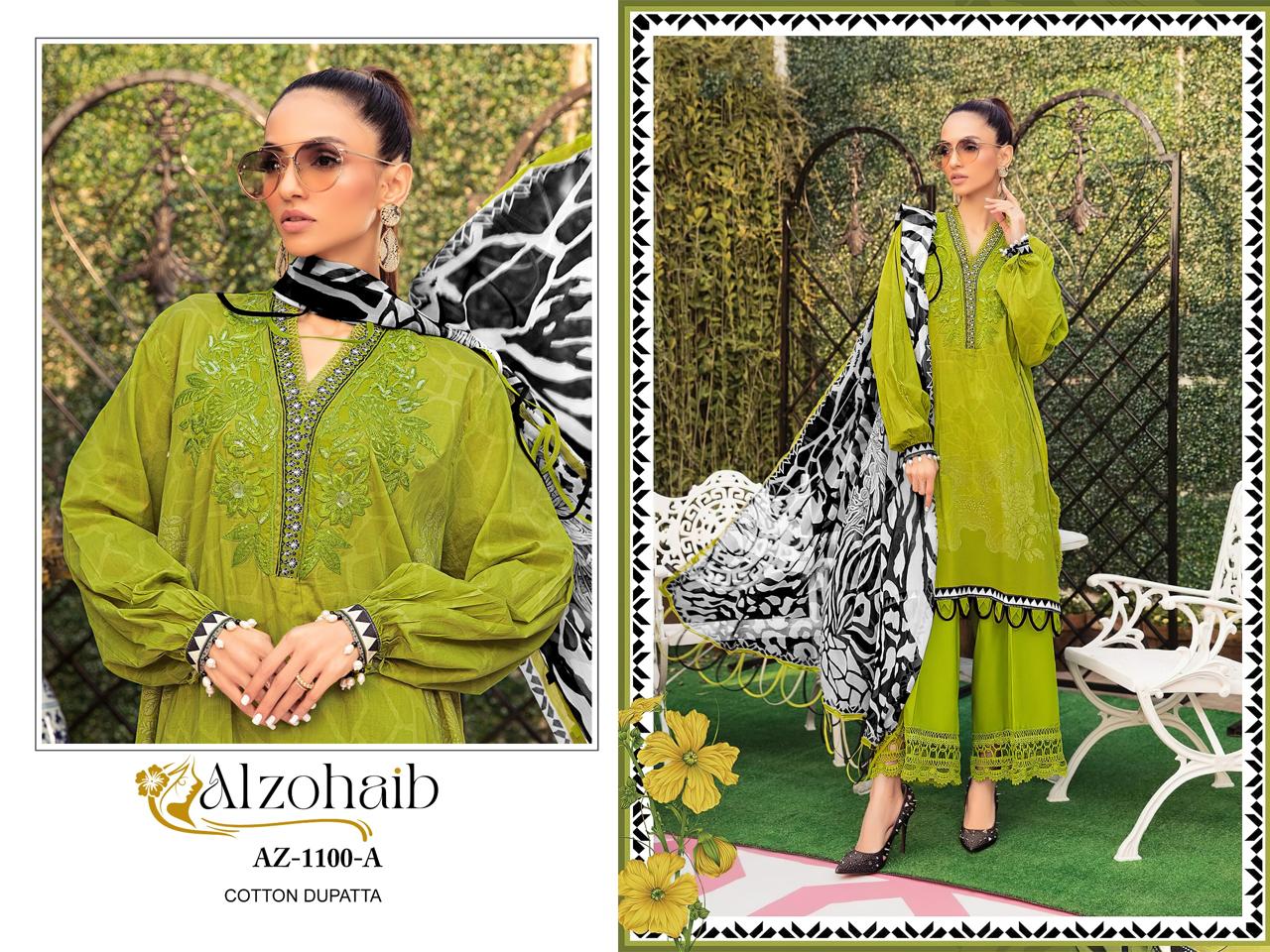 1100Abcd Al Zohaib Pure Cotton Pakistani Patch Work Suits Wholesaler