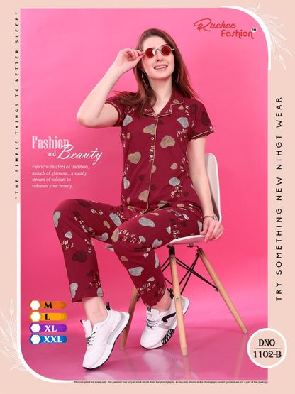 1102 Ruchee Fashion Hosiery Sinker Collar Night Suits