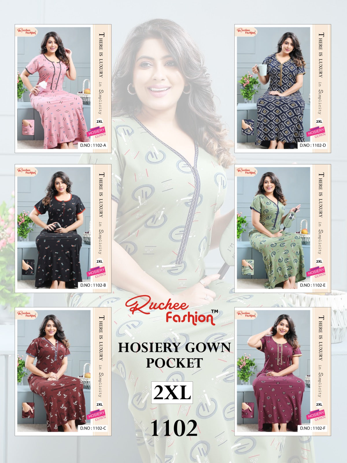 1102 Ruchee Fashion Hosiery Sinker Night Gowns Wholesale