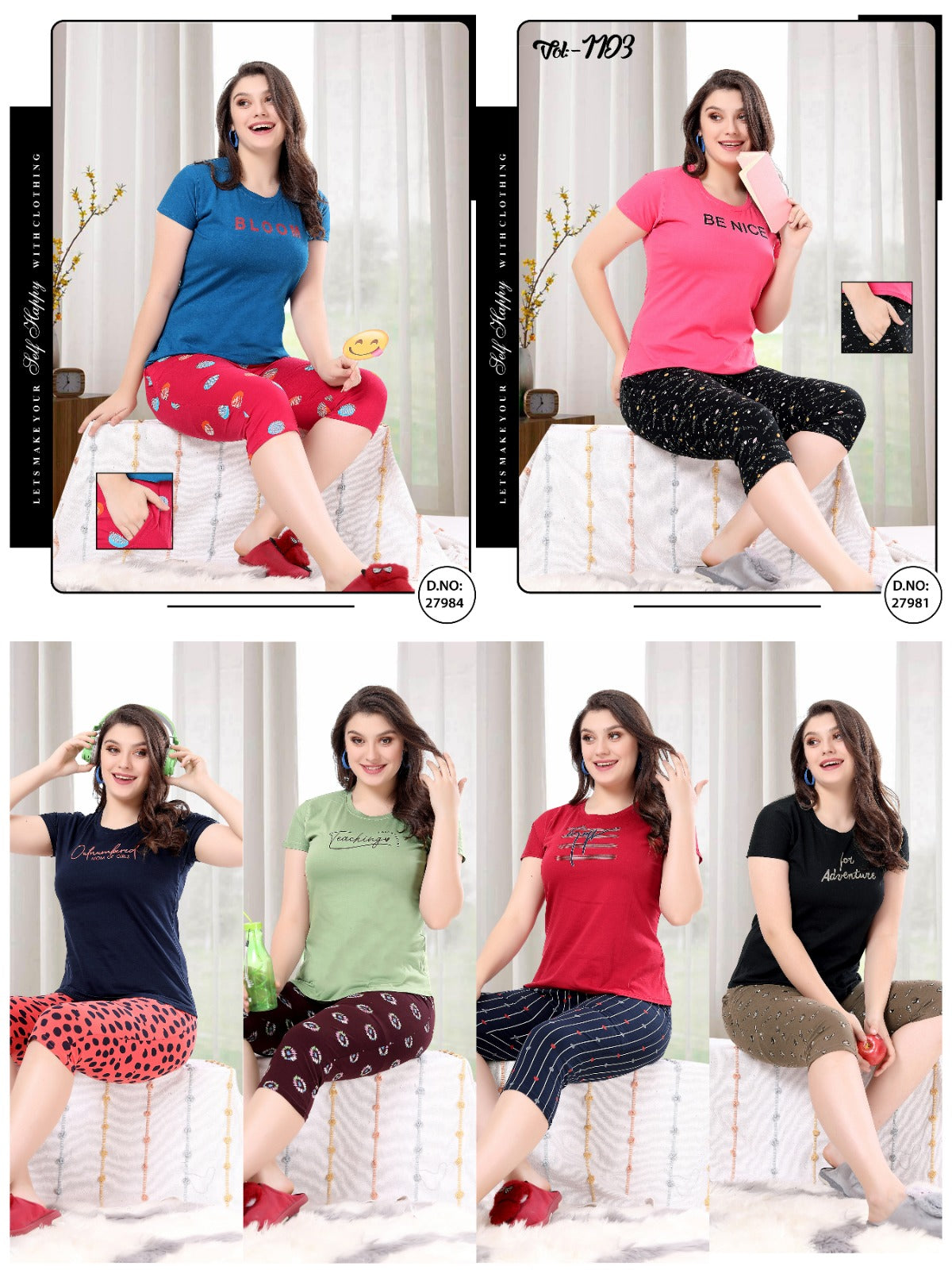 1103 Ks Hosiery Sinker Capri Night Suits