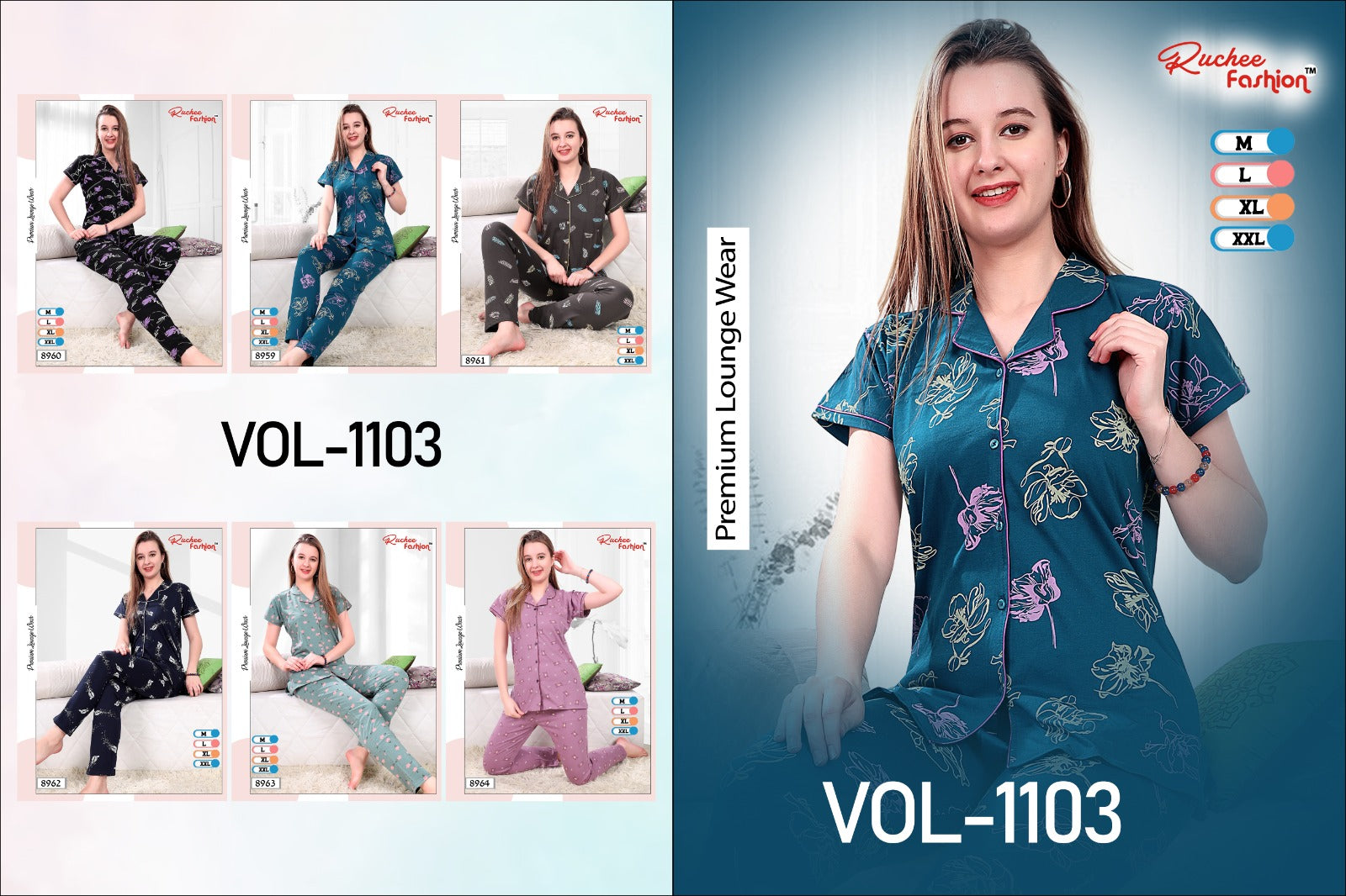 1103 Ruchee Fashion Sinker Collar Night Suits