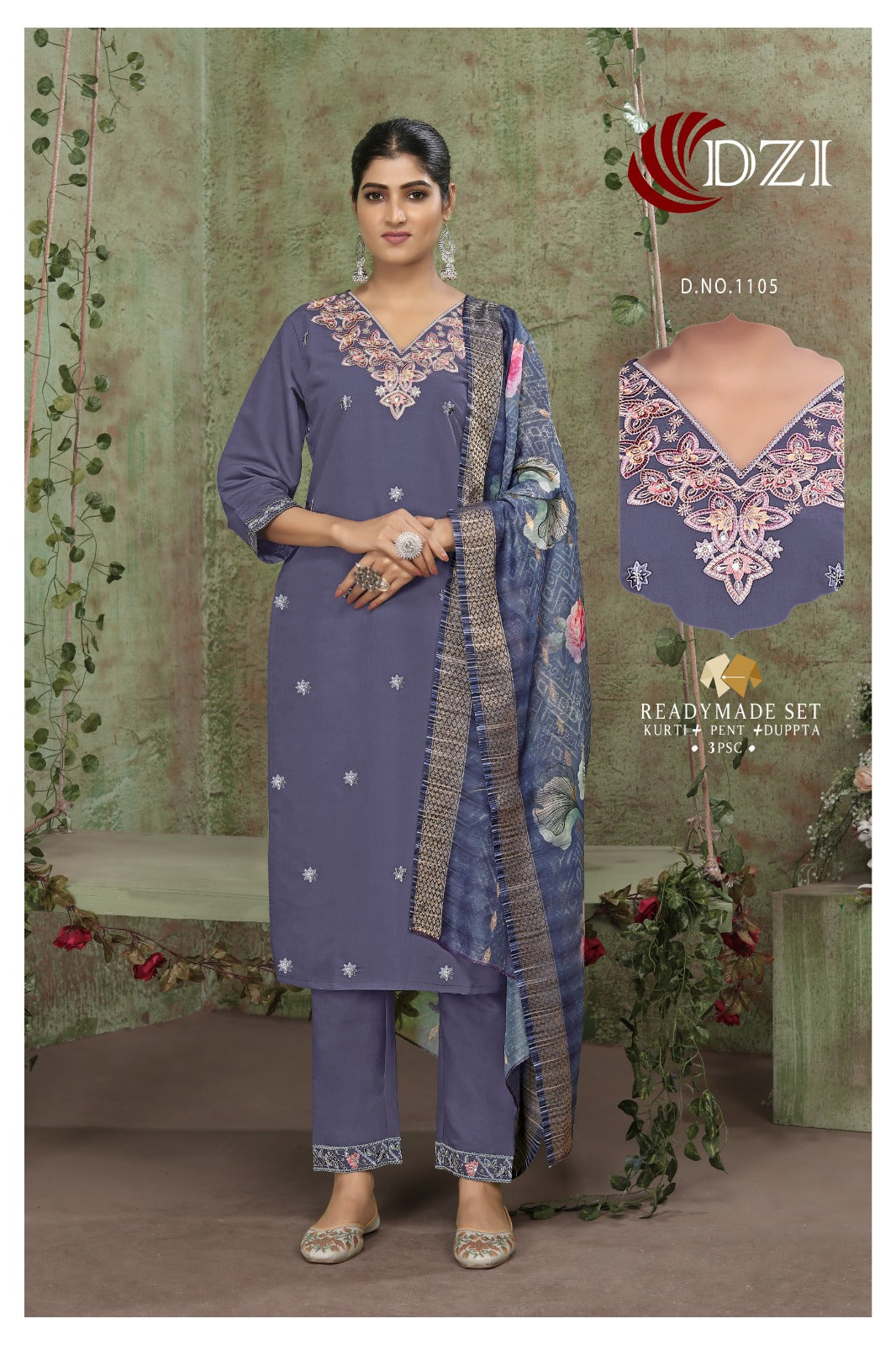 1105 Dzi Roman Silk Readymade Pant Style Suits