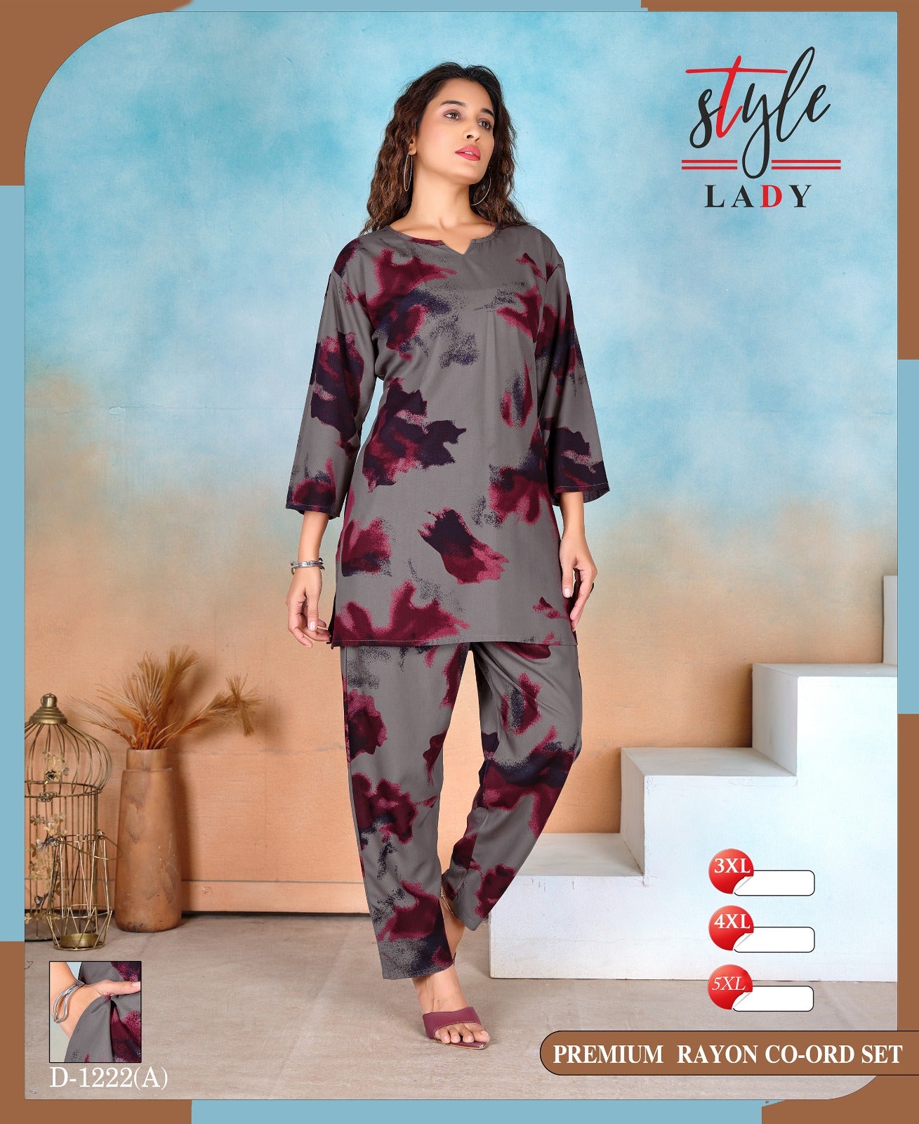 1106 Design 1222 A Ladys Rayon Co Ord Set Wholesaler Ahmedabad