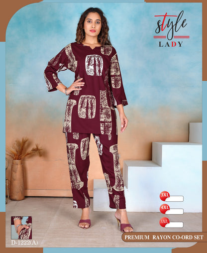 1106 Design 1222 A Ladys Rayon Co Ord Set Wholesaler Ahmedabad