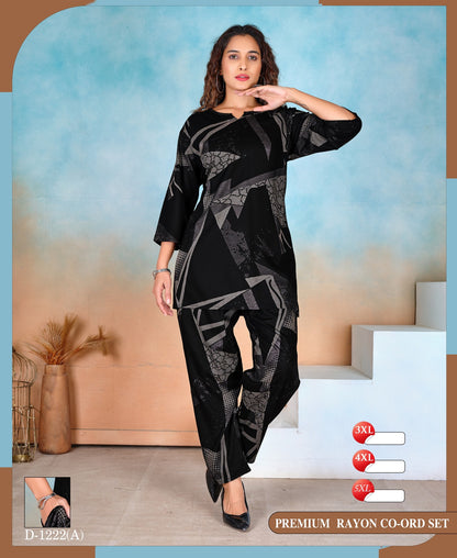 1106 Design 1222 A Ladys Rayon Co Ord Set Wholesaler Ahmedabad