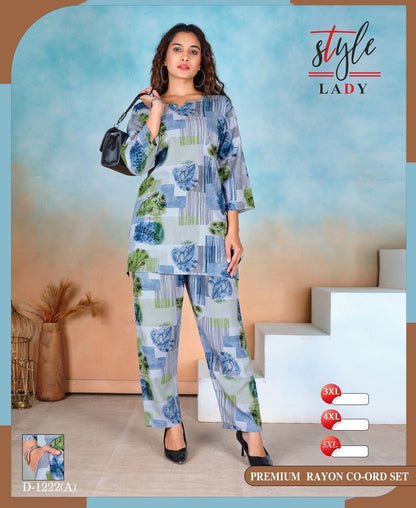 1106 Design 1222 A Ladys Rayon Co Ord Set Wholesaler Ahmedabad