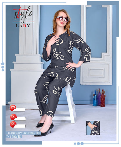 1106 Design 1222 B Ladys Rayon Co Ord Set Manufacturer Gujarat