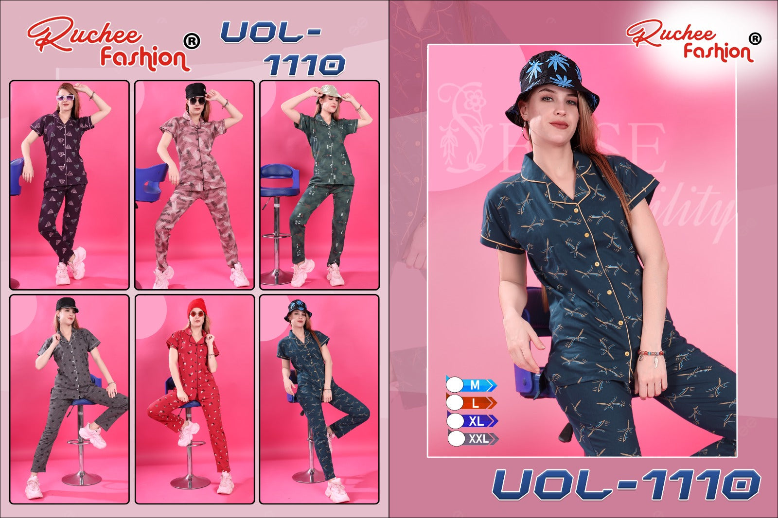 1110 Ruchee Fashion Hosiery Sinker Collar Night Suits Supplier Ahmedabad