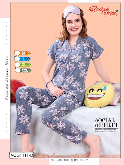 1111 Ruchee Fashion Hosiery Sinker Collar Night Suits Manufacturer Ahmedabad