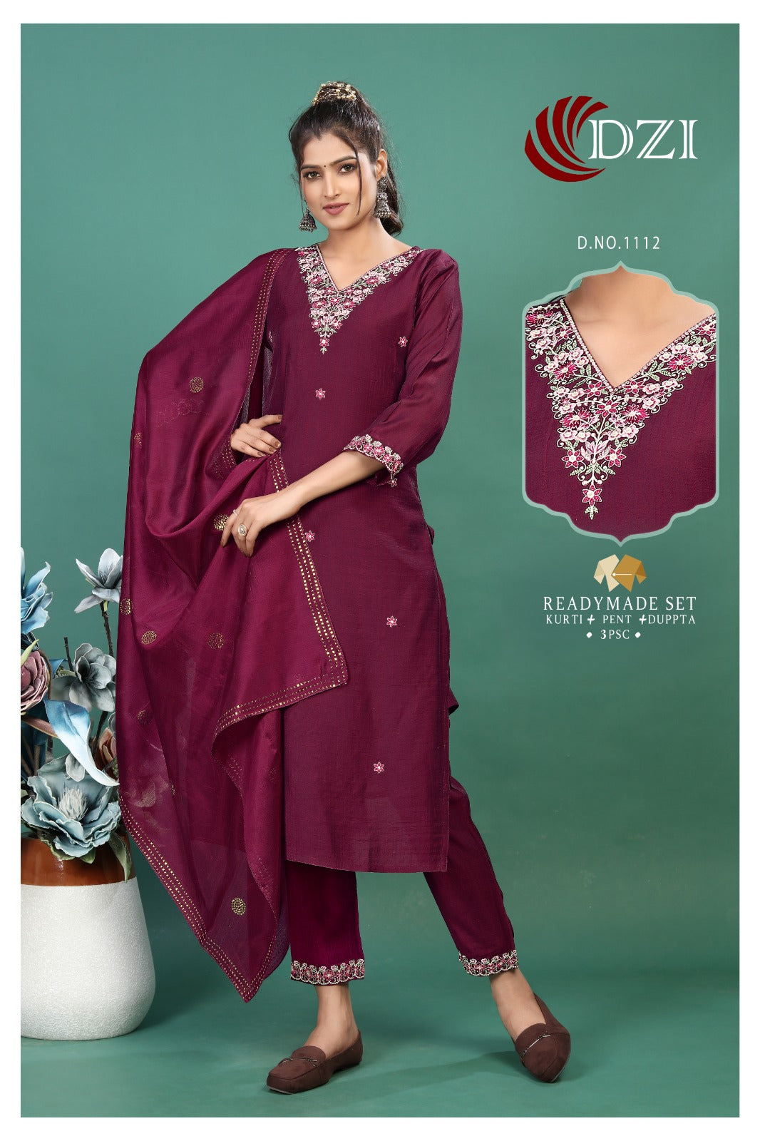 1112 Dzi Roman Silk Readymade Pant Style Suits