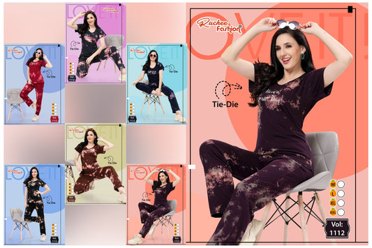 1112 Ruchee Fashion Tie Dye Pyjama Night Suits Wholesaler