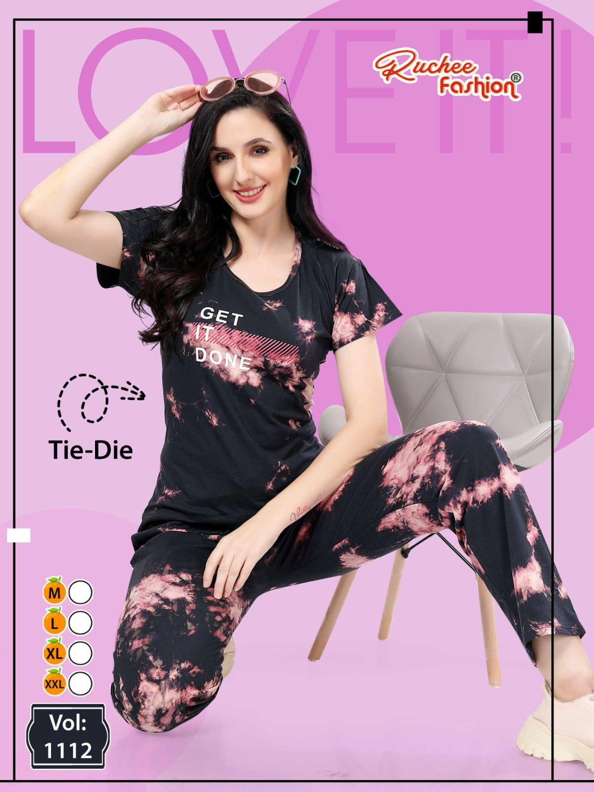 1112 Ruchee Fashion Tie Dye Pyjama Night Suits Wholesaler