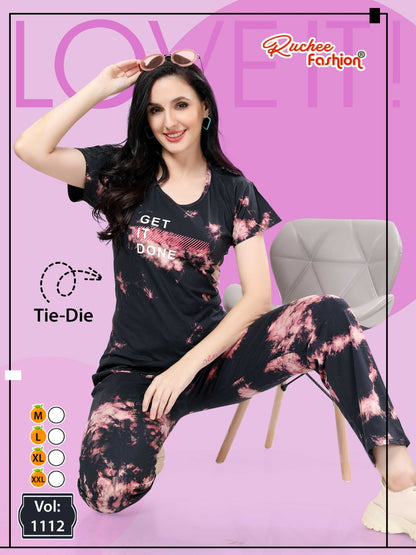 1112 Ruchee Fashion Tie Dye Pyjama Night Suits Wholesaler