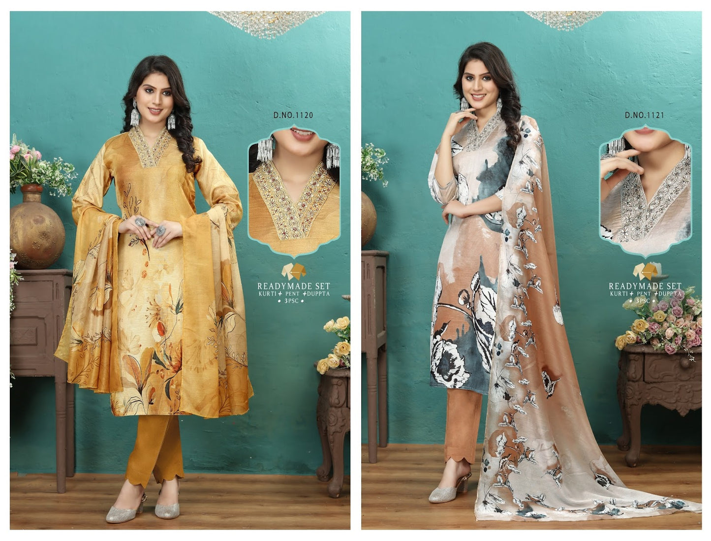 1120-1121 Dzi Soft Silk Readymade Pant Style Suits