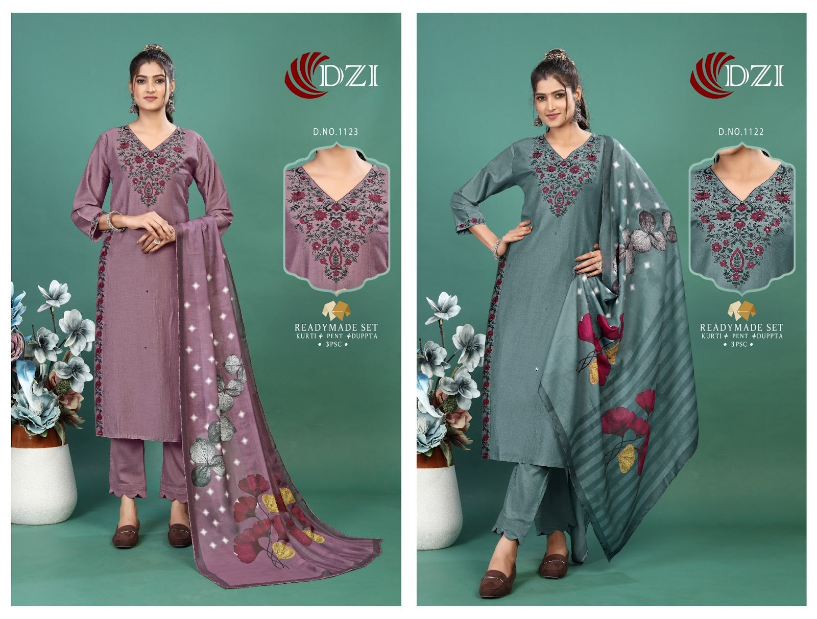 1122-1123 Dzi Chinon Readymade Pant Style Suits