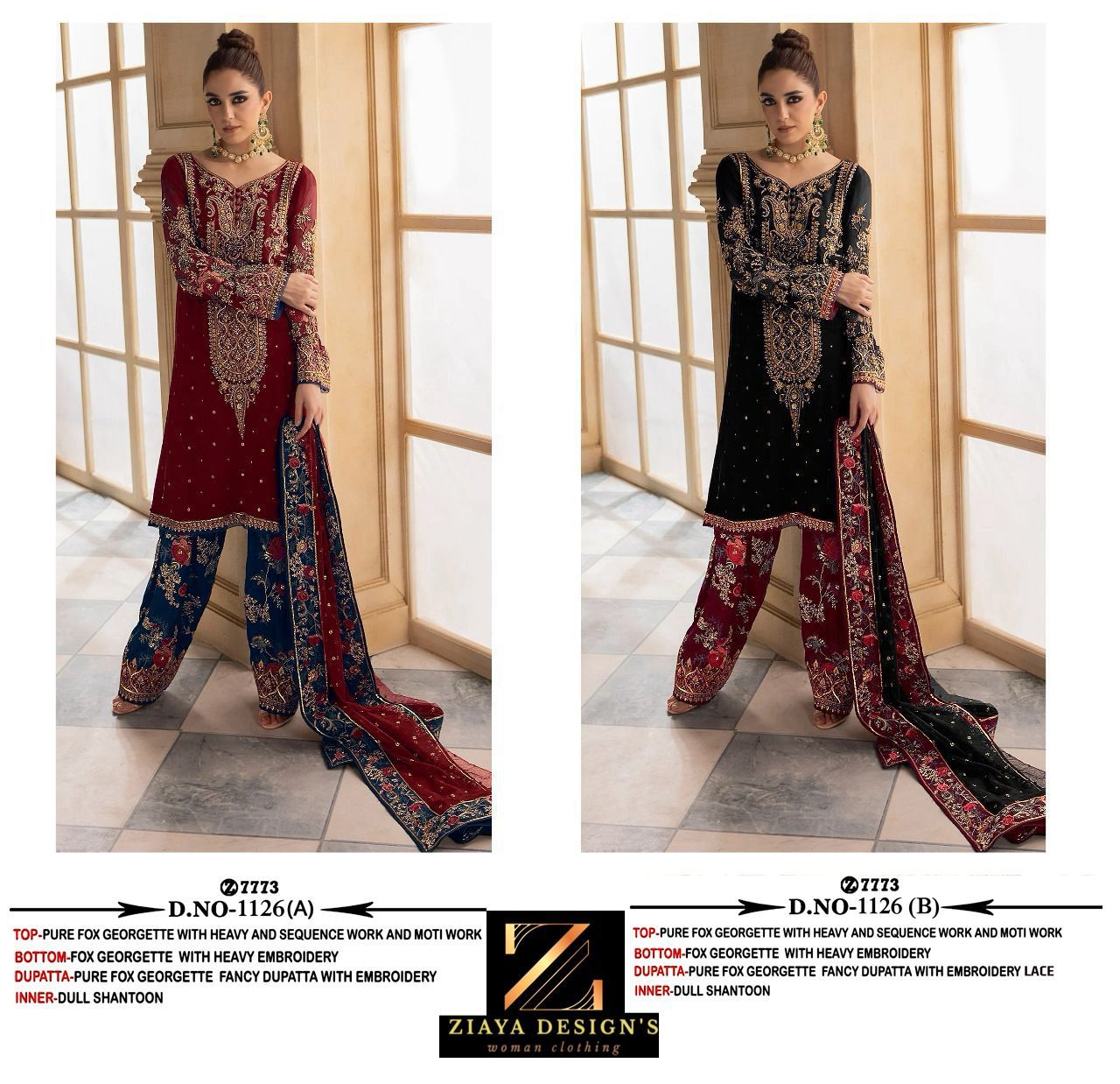 1126Ab Ziaya Design Fox Georgette Pakistani Salwar Suits Wholesale Rate