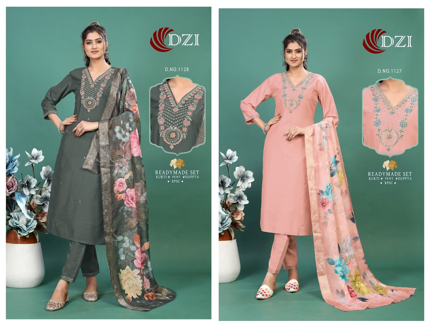 1127-1128 Dzi Zara Silk Readymade Pant Style Suits