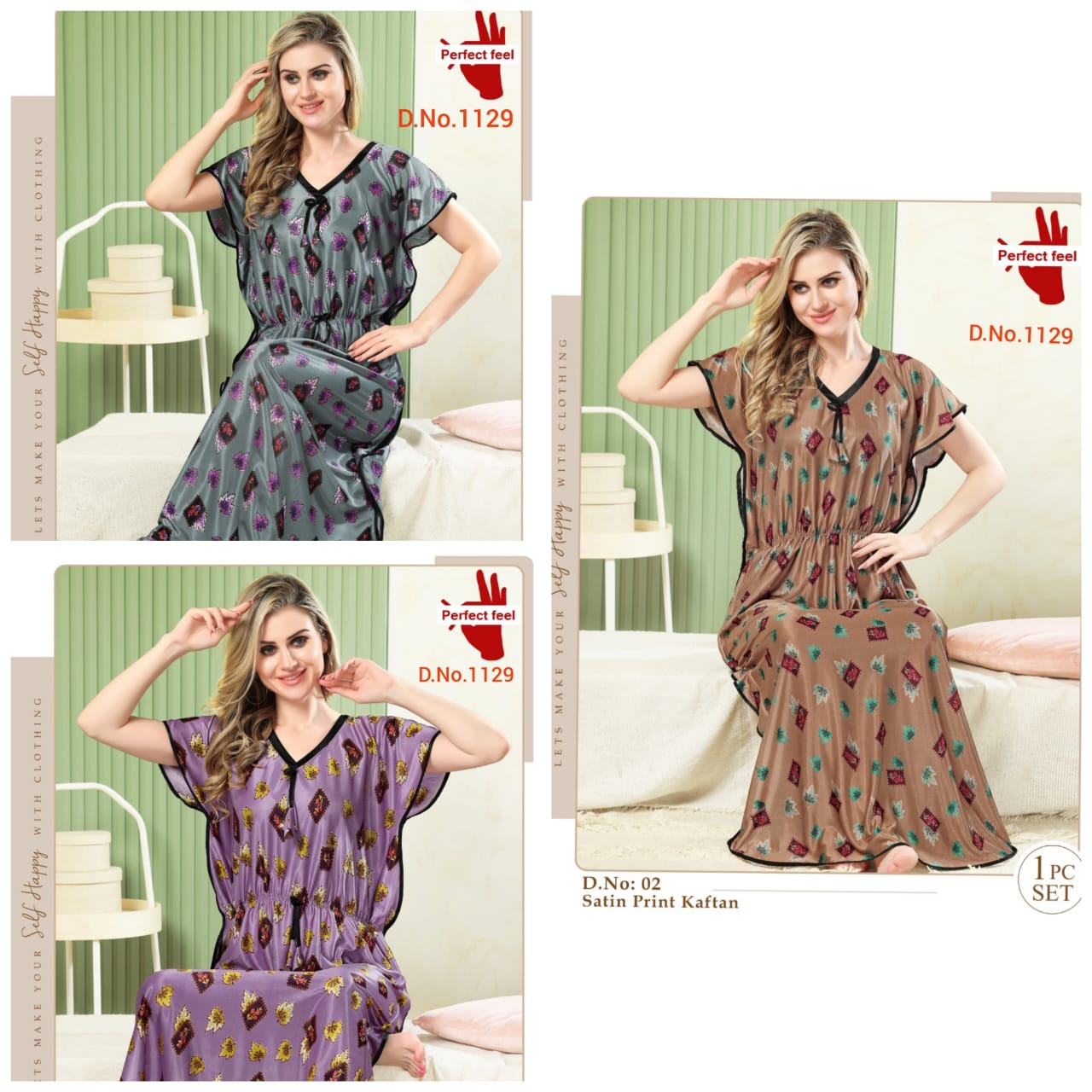 1129 Perfect Feel Satin Kaftan Nighty Exporter Gujarat
