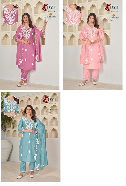 1134-1136 Dzi Viscose Cotton Readymade Pant Style Suits Wholesale Rate